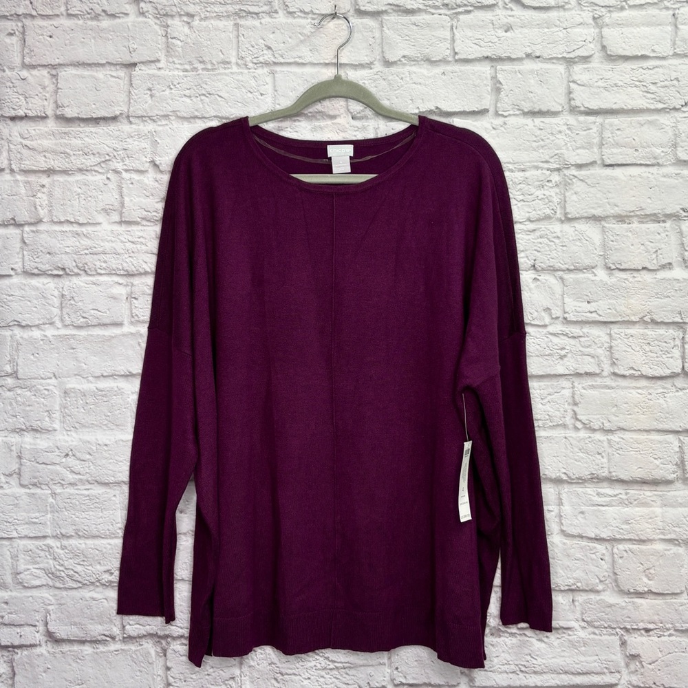 Chicos Womens Sweater Size 4 (XXL 20/22) Pullover Front Seam Cashmere Blend NWT